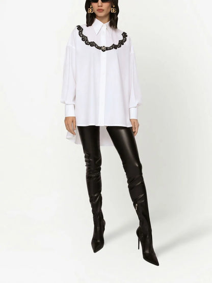 Lace-Insert Poplin Shirt