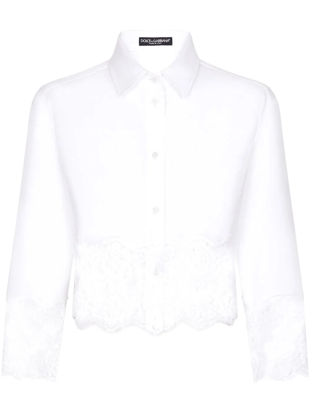 Lace-Insert Cropped Poplin Shirt