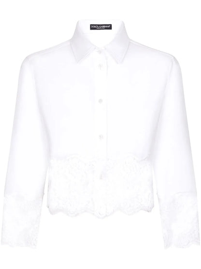 Lace-Insert Cropped Poplin Shirt