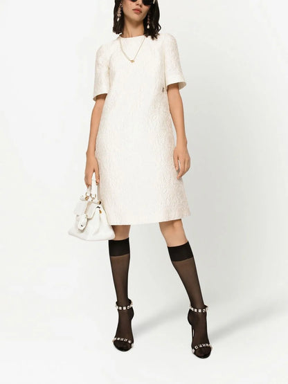 Floral-Jacquard Midi Dress