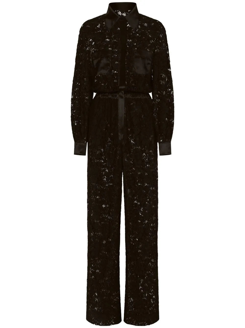 Cordonetto-Lace Long-Sleeve Jumpsuit