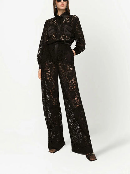 Cordonetto-Lace Long-Sleeve Jumpsuit