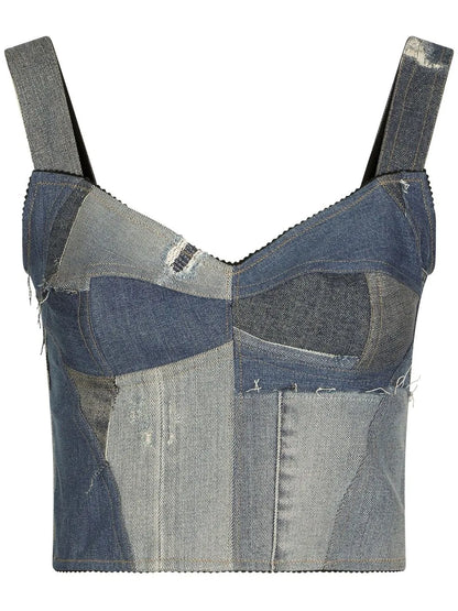 Denim-Patchwork Vest Top