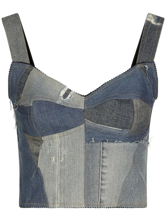 Denim-Patchwork Vest Top