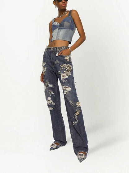 Denim-Patchwork Vest Top