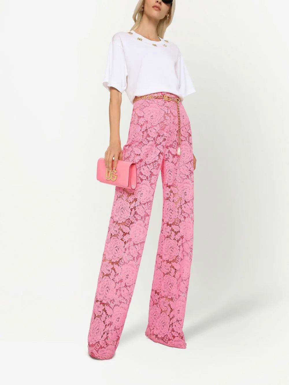 Floral-Lace Flared Trousers
