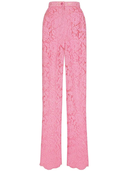 Floral-Lace Flared Trousers