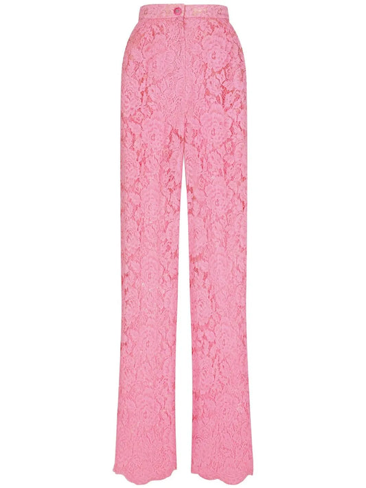 Floral-Lace Flared Trousers