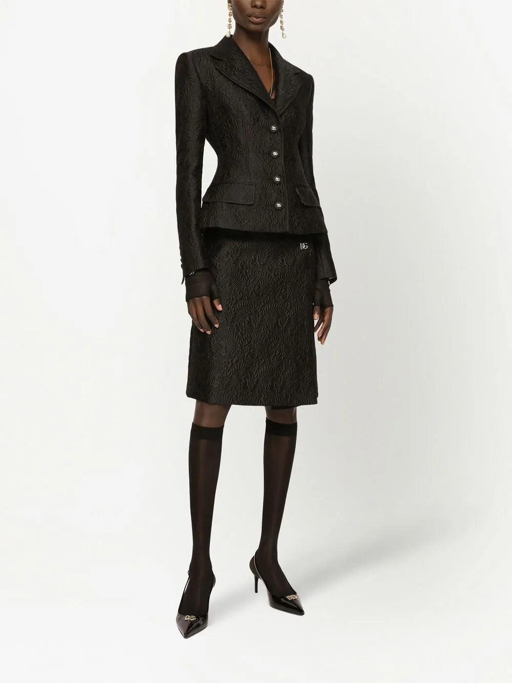 Floral-Jacquard Single-Breasted Jacket