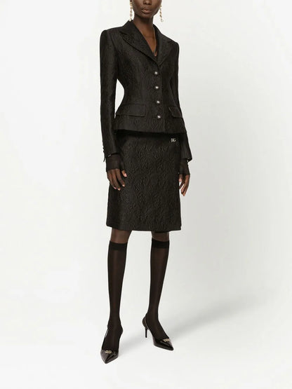 Floral-Jacquard Single-Breasted Jacket