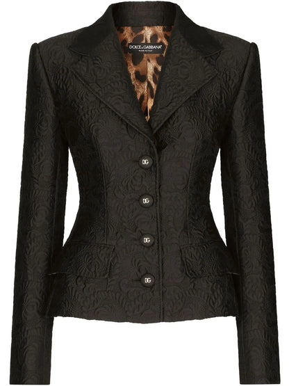 Floral-Jacquard Single-Breasted Jacket
