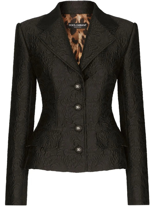 Floral-Jacquard Single-Breasted Jacket