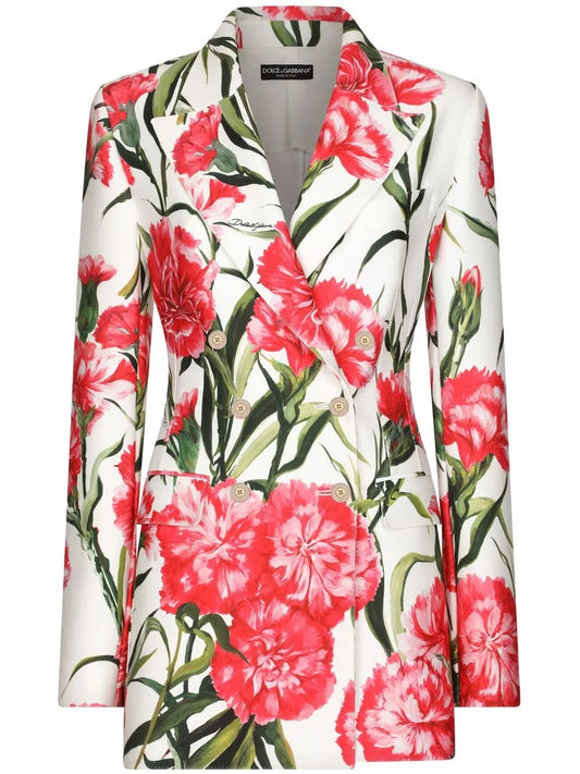 Floral-Print Double-Breasted Blazer