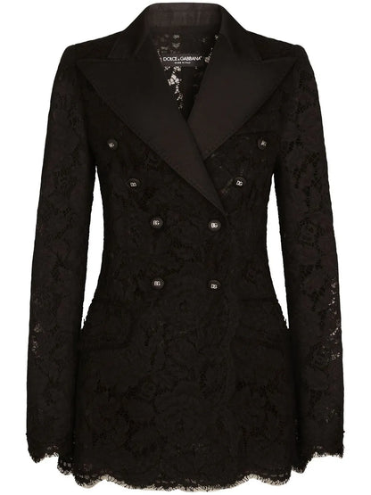 Turlington Lace-Detail Double-Breasted Blazer