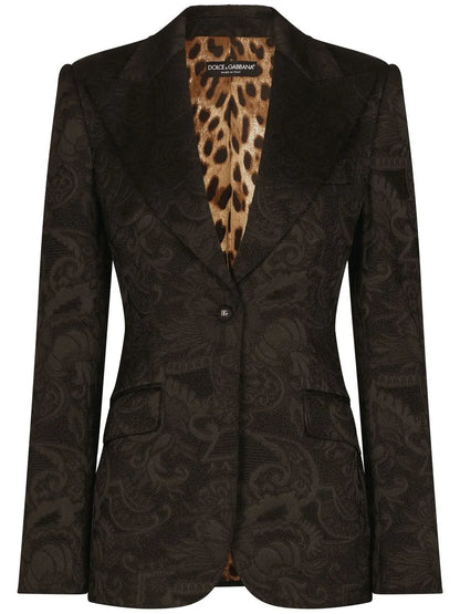 Turlington Floral-Jacquard Single-Breasted Blazer