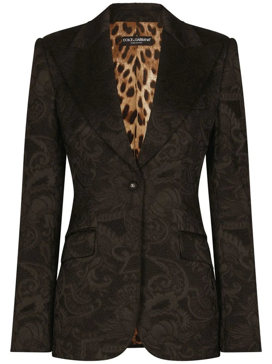 Turlington Floral-Jacquard Single-Breasted Blazer