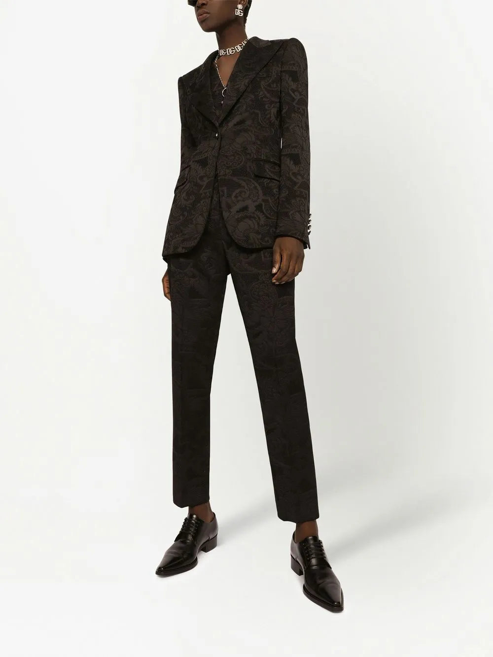 Turlington Floral-Jacquard Single-Breasted Blazer