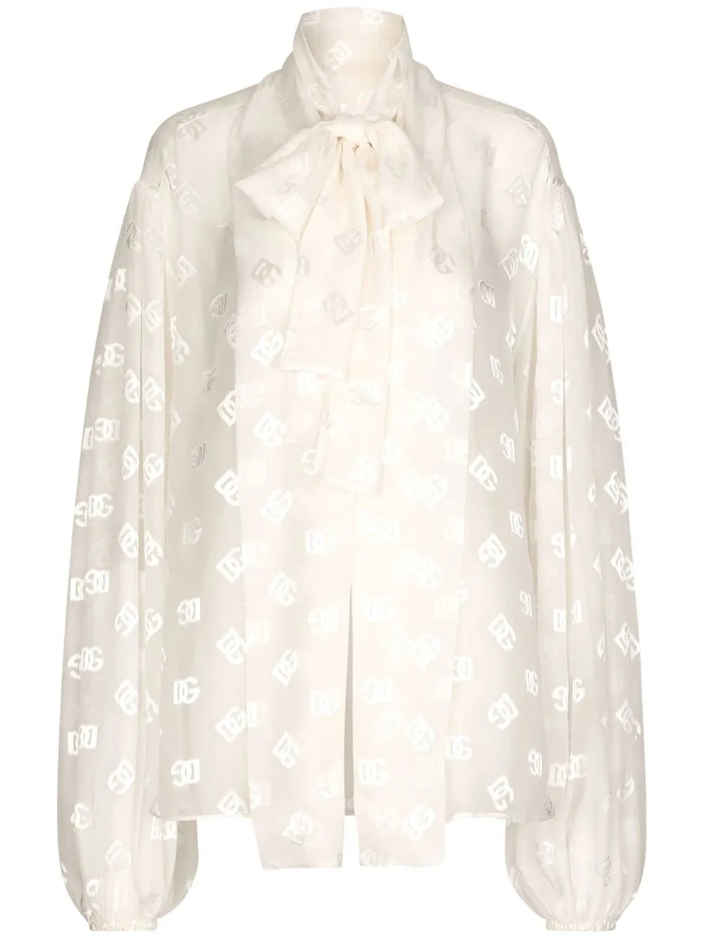 Logo-Jacquard Pussy-Bow Collar Blouse