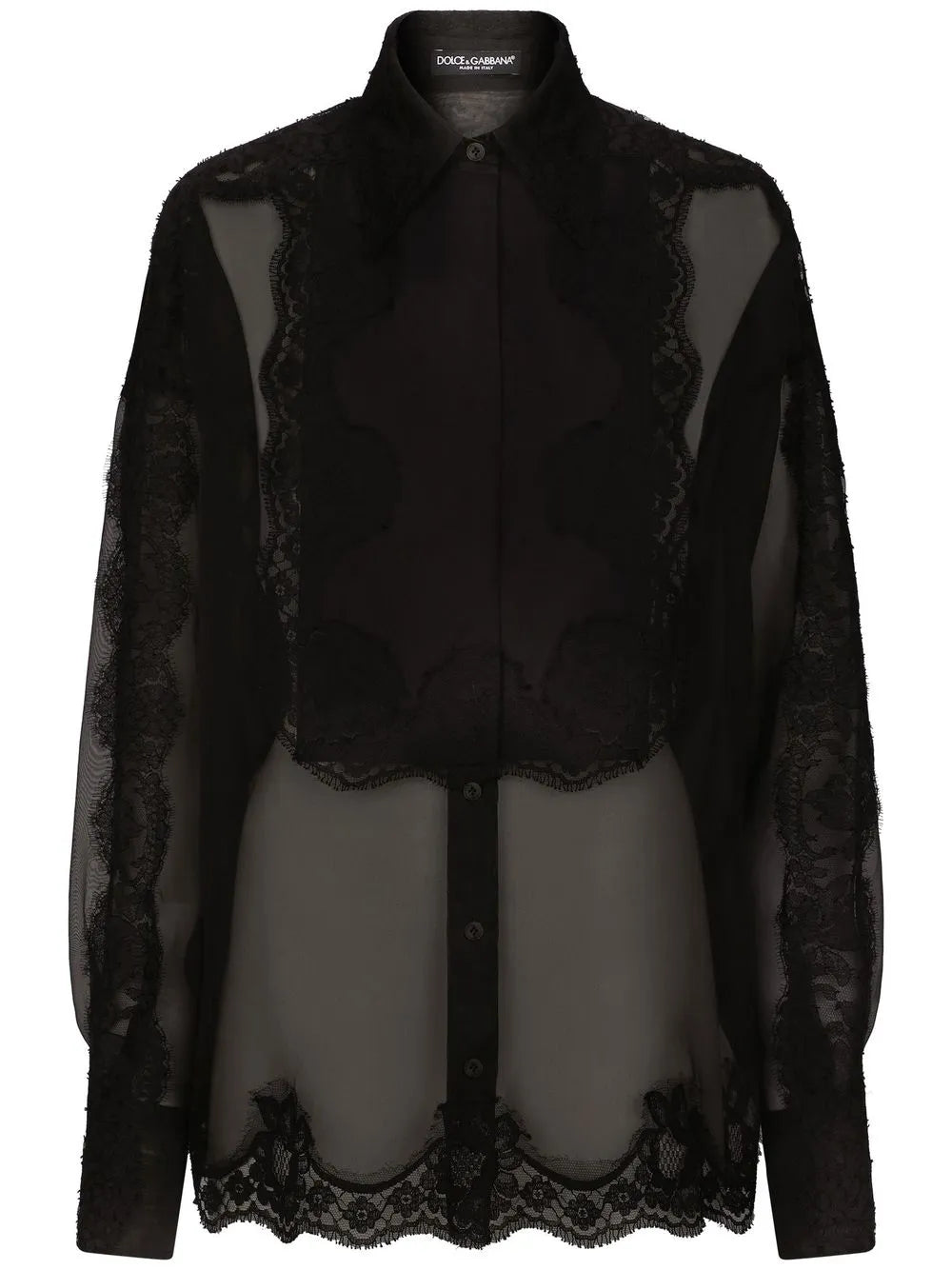 Lace-Trim Organza Tuxedo Shirt