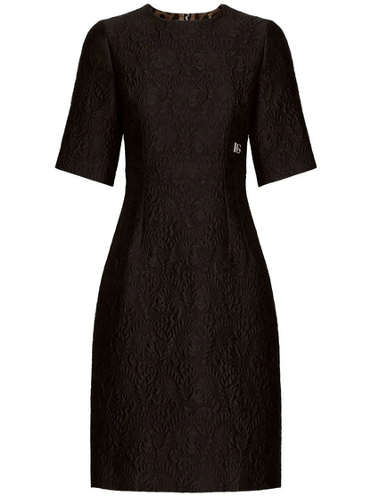 Floral-Jacquard Midi Dress