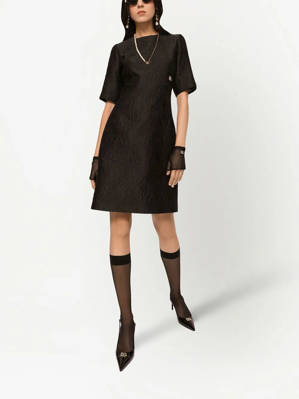 Floral-Jacquard Midi Dress