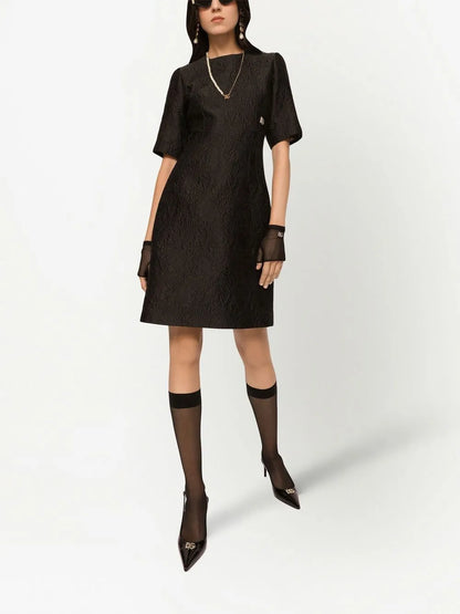 Floral-Jacquard Midi Dress