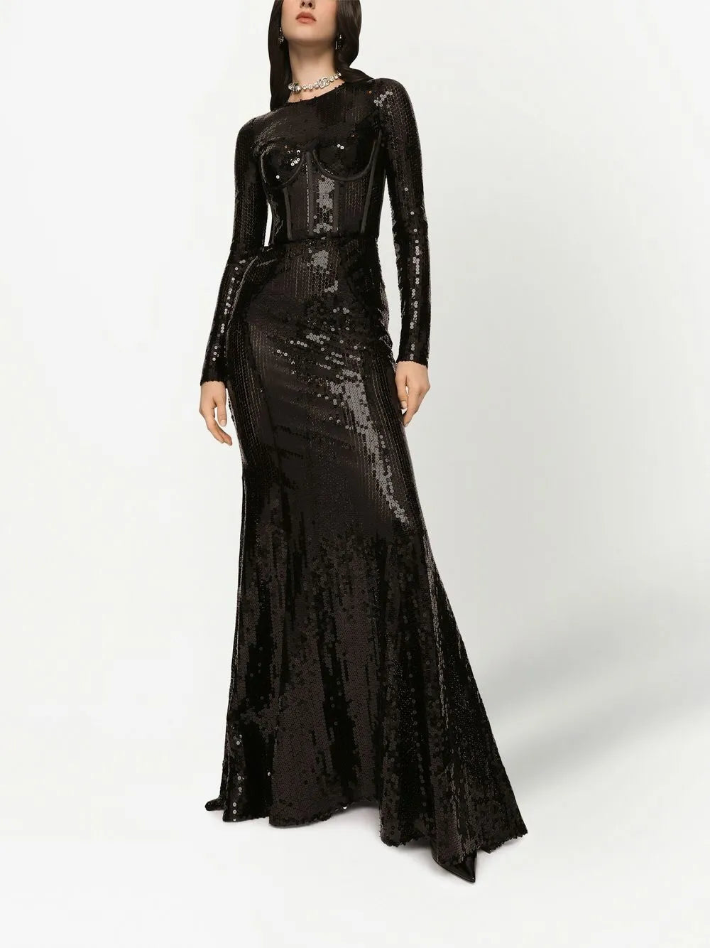 Corset-Detail Sequinned Gown