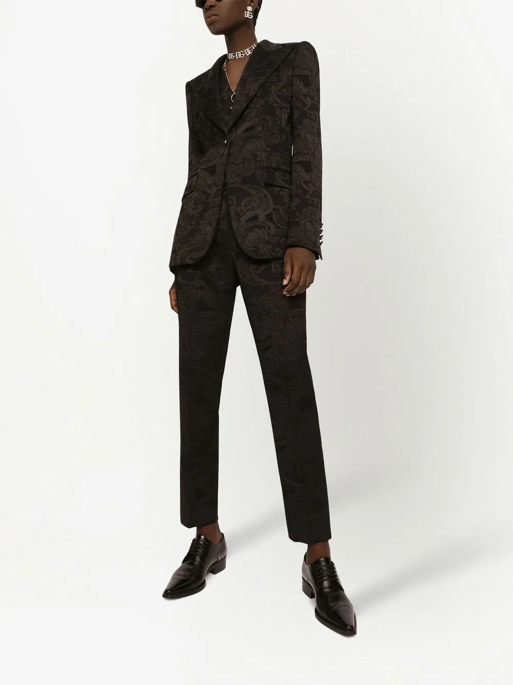 Floral-Jacquard Tapered-Leg Trousers