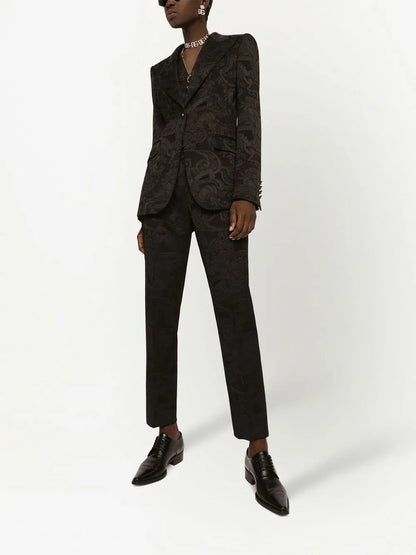 Floral-Jacquard Tapered-Leg Trousers