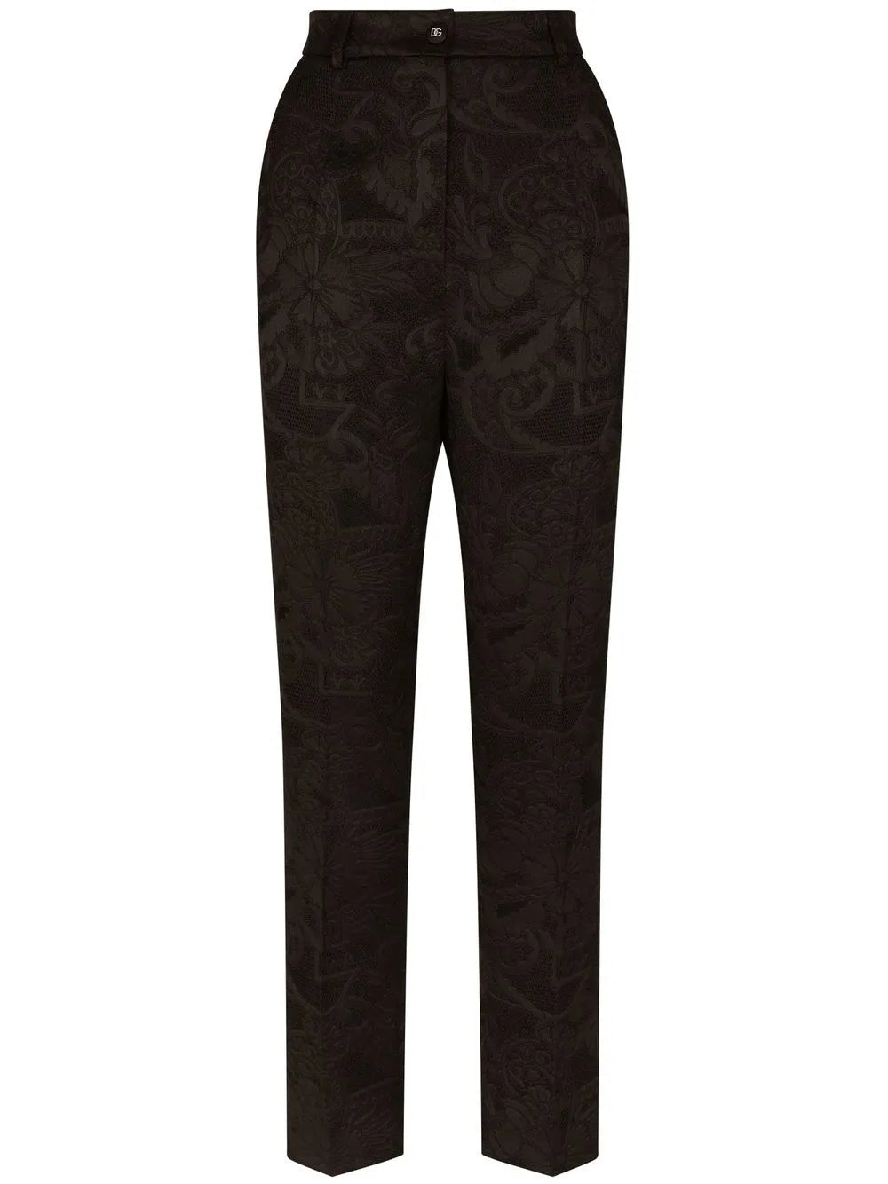 Floral-Jacquard Tapered-Leg Trousers