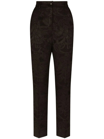 Floral-Jacquard Tapered-Leg Trousers