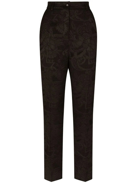 Floral-Jacquard Tapered-Leg Trousers