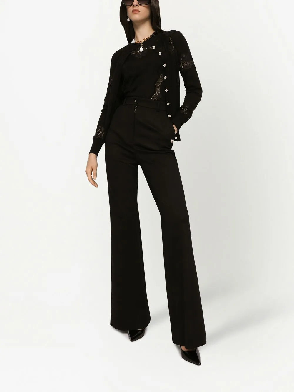 Lace-Panel Cashmere-Silk Cardigan