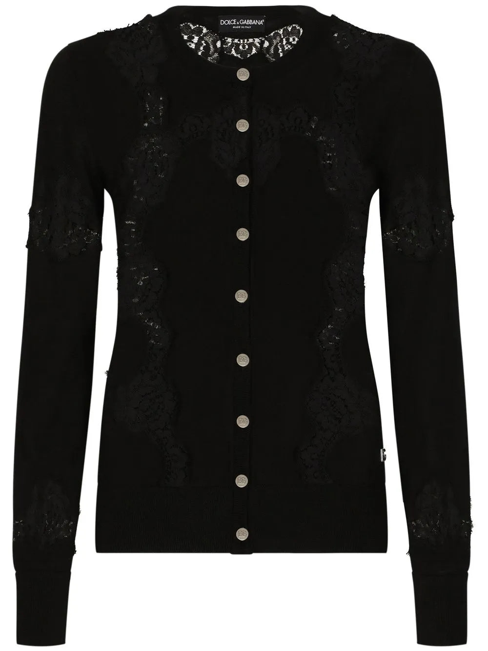 Lace-Panel Cashmere-Silk Cardigan