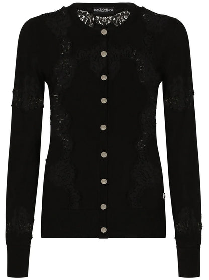 Lace-Panel Cashmere-Silk Cardigan