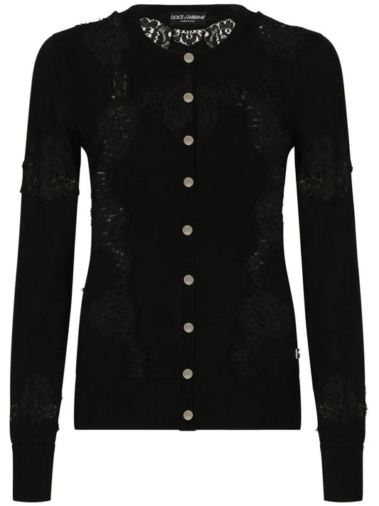 Lace-Panel Cashmere-Silk Cardigan