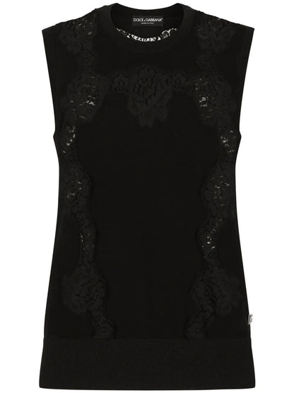 Lace-Panel Cashmere-Silk Jumper