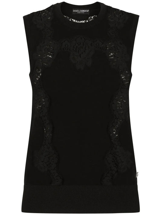 Lace-Panel Cashmere-Silk Jumper
