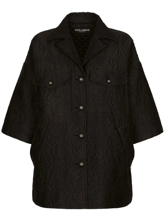 Floral-Jacquard Short Cape