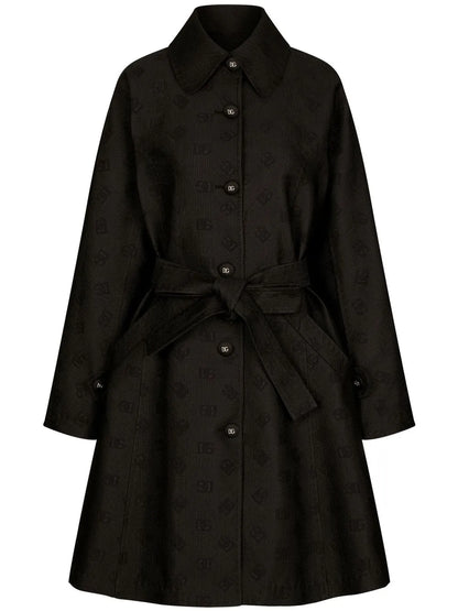 Dg-Logo Jacquard Belted Coat
