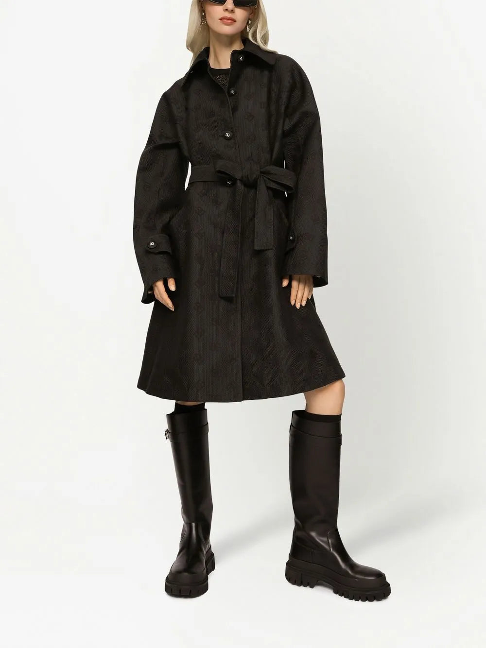 Dg-Logo Jacquard Belted Coat