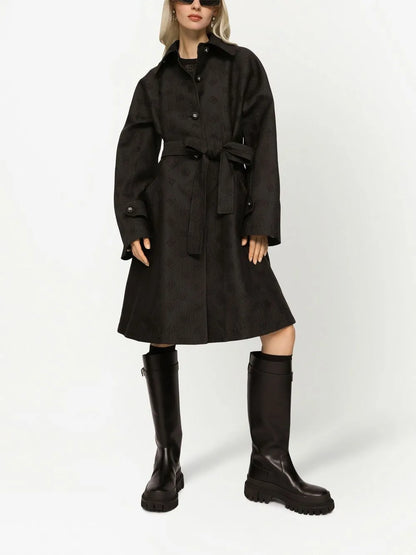 Dg-Logo Jacquard Belted Coat