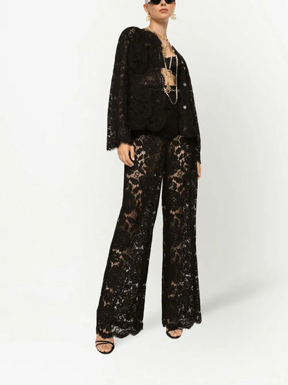 Floral-Lace Single-Breasted Jacket