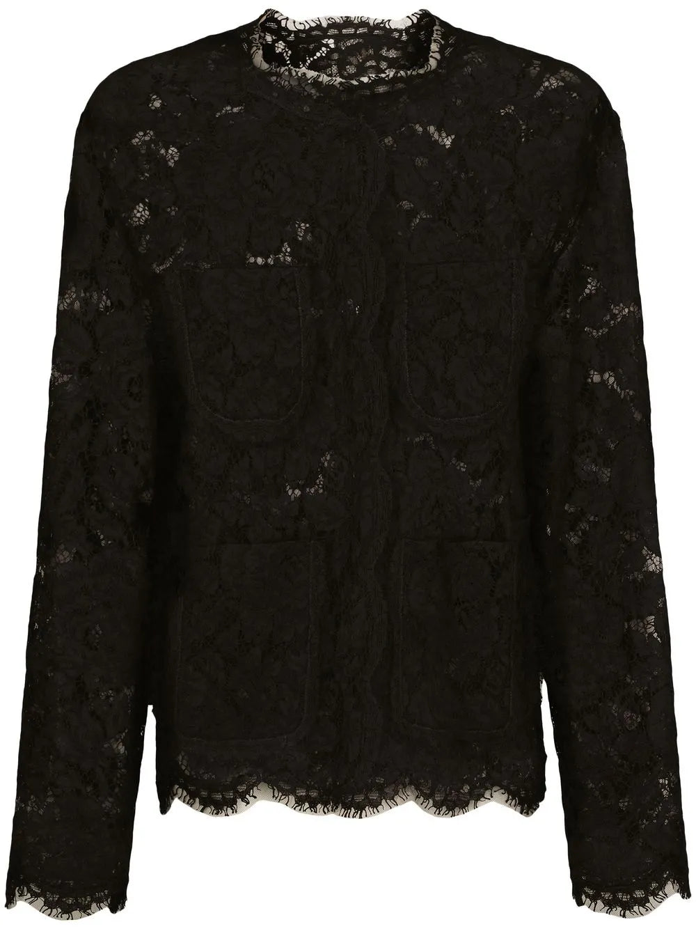 Floral-Lace Single-Breasted Jacket