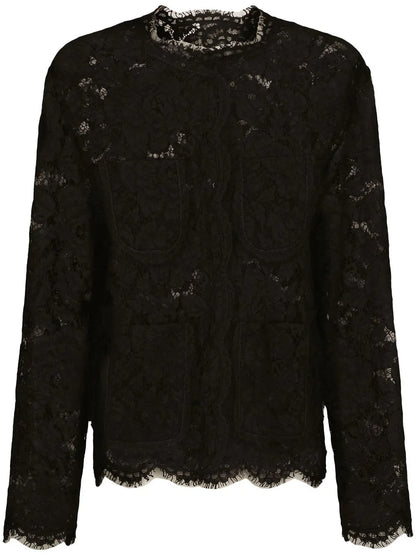 Floral-Lace Single-Breasted Jacket