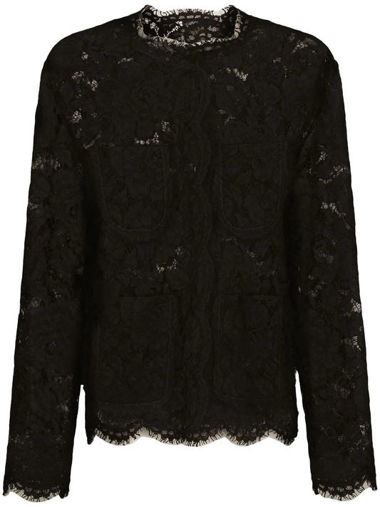 Floral-Lace Single-Breasted Jacket