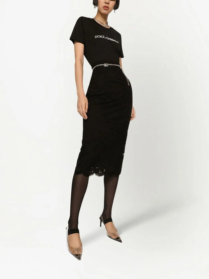 Floral-Lace Midi Skirt