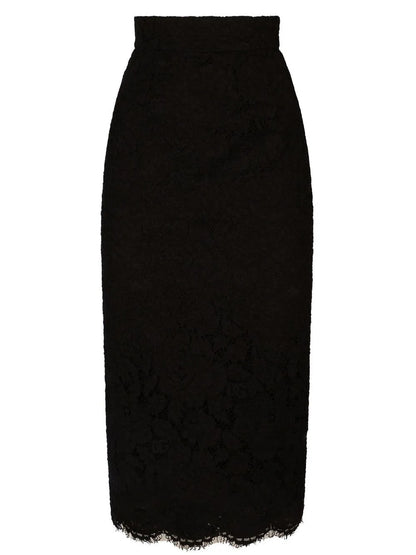 Floral-Lace Midi Skirt