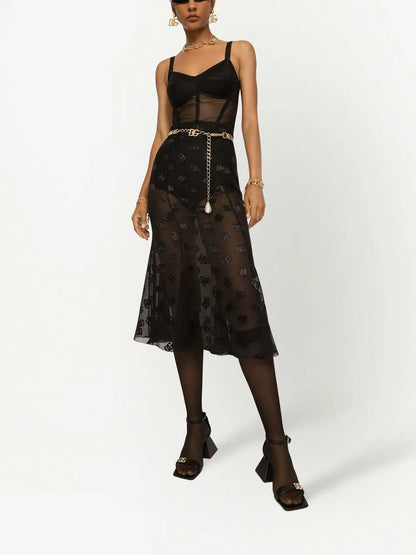 Dg-Logo Satin Midi Skirt