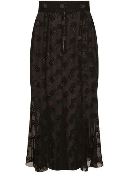 Dg-Logo Satin Midi Skirt